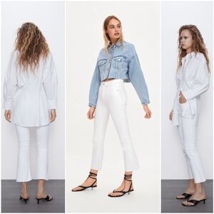 ZARA WHITE MID-RISE FLARED CROPPED JEANS size 24/2